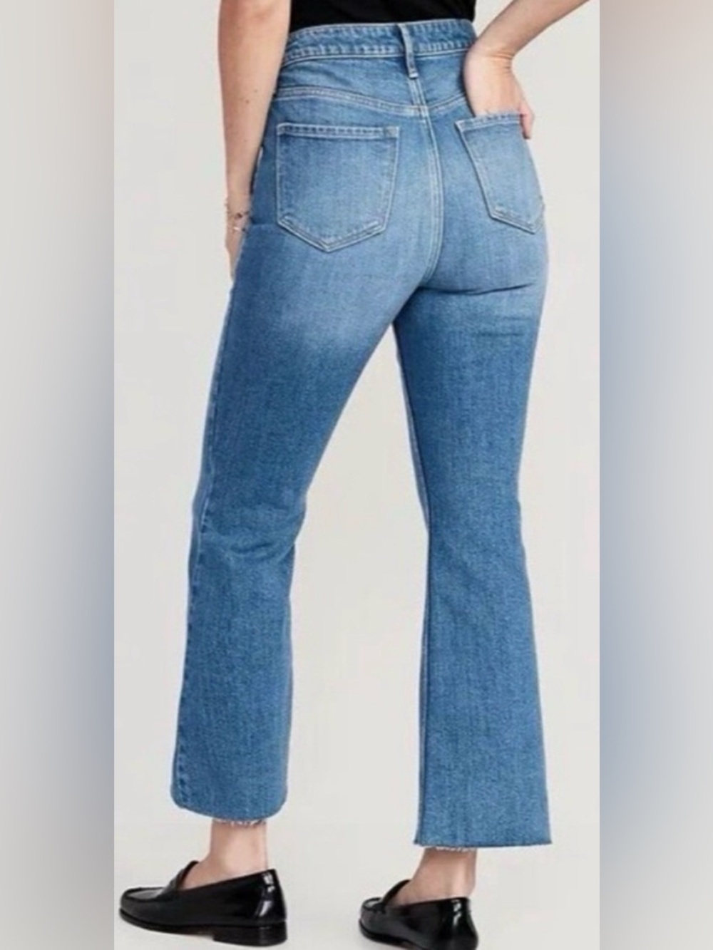 Old Navy Higher High Rise Flare Raw Hem Clover Jeans Sz 8 - Picture 6 of 9